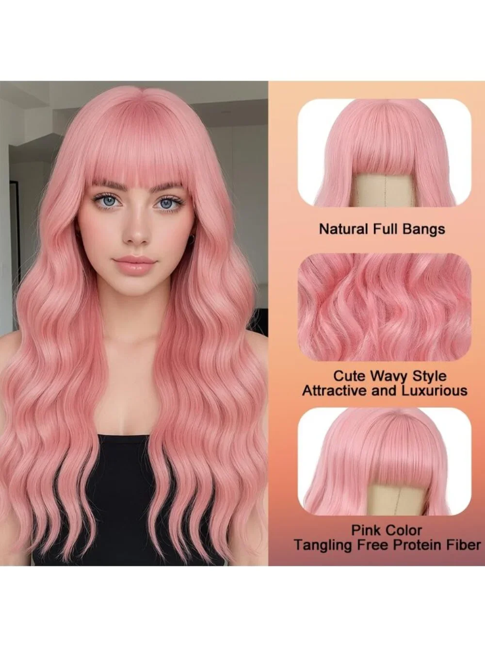 26 Inch Women's Light Pink Soft Layered Wavy Curly Hair Wig with Natural Shine